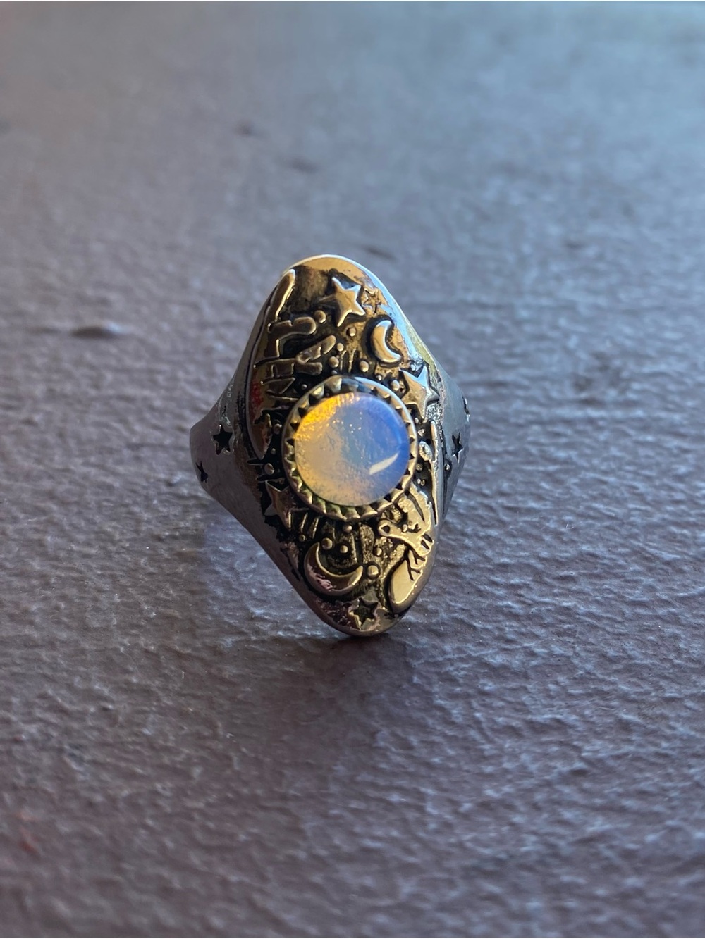 Silver Moonstone Signet Celestial Fashion Stainless Steel Ring Size 10